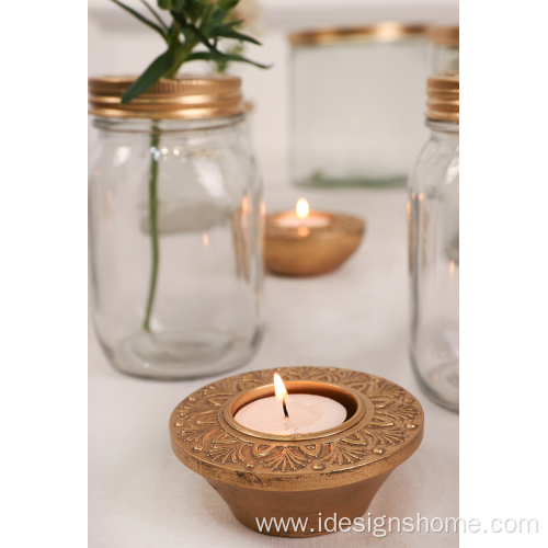 Carved Iron Antique Golden Candle Holders for Tealights